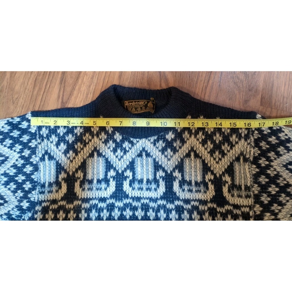 Vtg Viking Ships Nordstrikk Wool Norwegian Sweater Blue/White Sz 38 S/M (18x23) - Picture 12 of 14